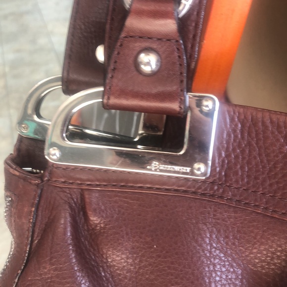 Women's B.Makowsky Leather Tote Bag Purse Hobo Y2K Dark Brown 12 x 16 - Picture 2 of 6